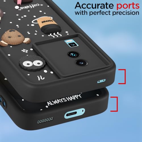 Image of Pikkme Back Cover for iQOO Neo 7 5G / Neo 7 Pro 5G | Cute Fun Cartoon 3D Bear Silicone Full Body Protection Bumper Cover (Black)