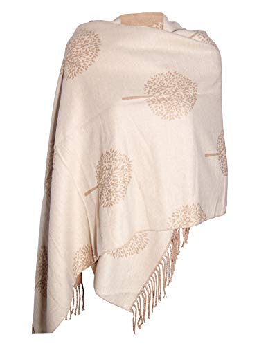Luxury Cashmere Scarf - Mulberry Cream Beige Tree Print Reversible Super Soft Unisex Scarf for Summer Winter Spring - Premium Quality Trendy Gift for Everyone4