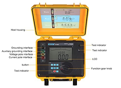 Earth Resistance Measurement Soil Resistivity Meter with Earth Resistance Measurement Range 0Ω to 30kΩ Soil Resistivity Measurement Range 0Ωm to 9000kΩm Earth Voltage Range 0V to 600V