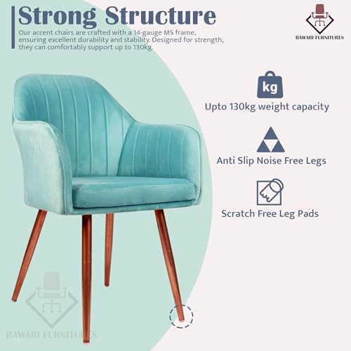 Image of Set of 2 Accent Chair for Living Room | Modern Armchair in Soft Velvet Fabric with Sturdy Legs | Premium Chair for Home Living Room Bedroom Restaurent | (Bronze Legs, Sky Blue)