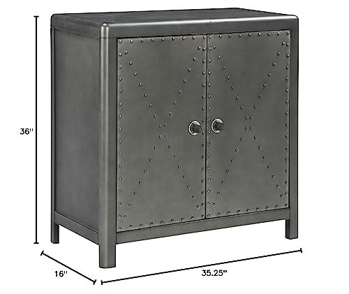 Signature Design By Ashley Casual Style Gunmetal Nailhead Trim Accent Cabinet, 2-Door, Gray #TOP4