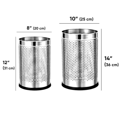 Image of PackPro Stainless Steel 10 + 18 Litre Open Perforated Dustbin Without Lid | Combo of 2 Steel Dustbin For Home, Bedroom, Rooms, Office, Indoor, Outdoor Kitchen, Washroom, Bathroom 10 & 18 Litre