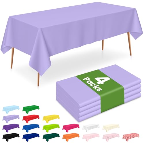 Image of LANLISA 4 Pack Lavender Plastic Tablecloth, 54 x 108 Inch Rectangle Table Cloth Disposable, Easter Party, Decorative Tablecloths, Light Purple, Pastel, Lilac Plastic Cover
