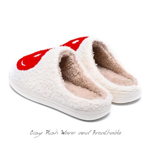 Image of Women's Men's Preppy Happy Face Slippers Comfy Warm Plush Slip-On House Slipper for Winter Indoor Soft Cushion Non-slip Fluffy Slides Slippers