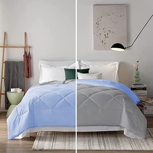 Image of Filbert - 400 GSM Reversible Microfiber Rajai Double Bed Comforter Blanket, Super Soft Microfiber Diamond Stitch Quilt (90 inch x 100 inch Inches /228cm x 254cm) - Comforter Double Bed|Silver /Sky Blue