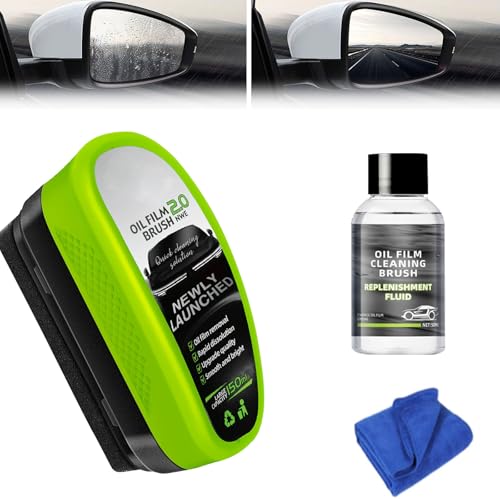 Yee hfafa Oil-Free Car Glass Brushes Upgrade 2.0 Clear Vision Glass Cleaner Oil Film Cleaning Brush for Automotive Windows Clearvision Cars Windshield Cleaner Tool (1set) (1 Green)
