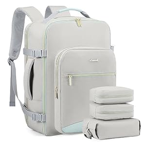LOVEVEOOK Travel backpack for women, 40L Personal Item Travel Bags with 3 Packing Cubes, Waterproof Carry on Backpack for Airplanes Sports Luggage Backpack Casual Daypack Large Hiking Backpack Grey