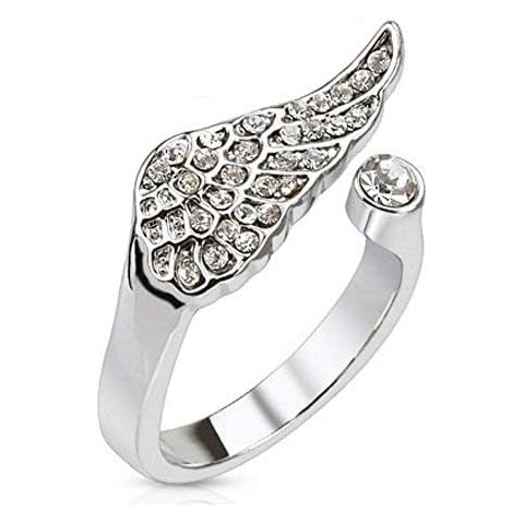 Anillo plateado de alas de ángel con circonita ajustable Cover
