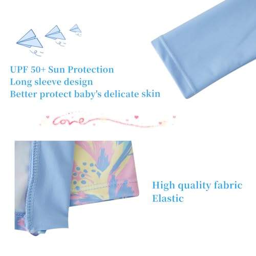 Image of UMELOK Baby Girl One Piece Swimsuit Infant Rash Guard Bathing Suit | UPF 50+ Sun Protection Swimwear,Full Zip,Long Sleeves,Soft And Comfortable Fabric,Swimming Pool,Beach