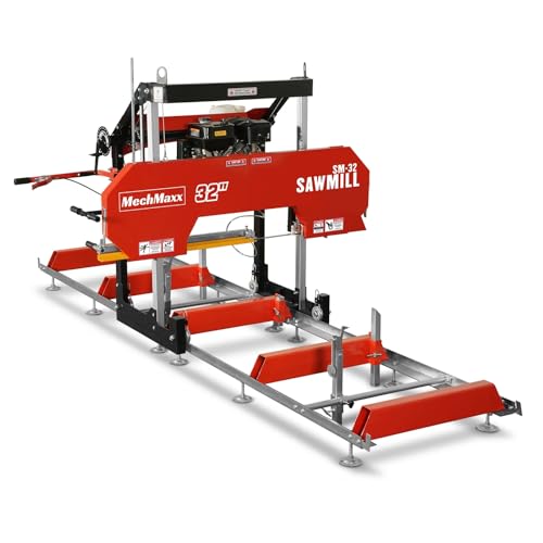 MechMaxx 32' inch Portable Sawmill, 420cc 15HP E-Start Gasoline Engine, 29' Board Width, 13' Track Length, Model SM-32