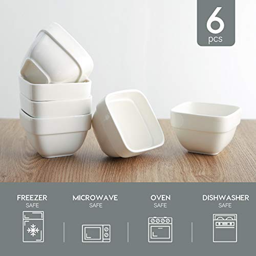 SAMSLE Ramekins 6 oz - Square Ramekins for Creme Brulee and Souffle, Porcelain Ramekins Oven Safe for Baking, Ramekins Bowl, Set of 6, White - Thumbnail 4