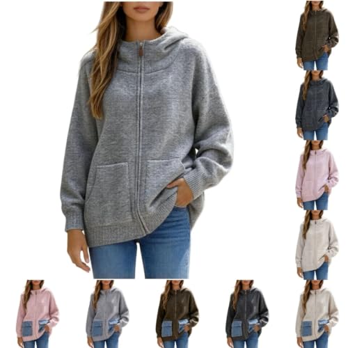 Zip Up Hooded Sweater Cardigan With Pockets Casual Knit Long Sleeve Hoodie