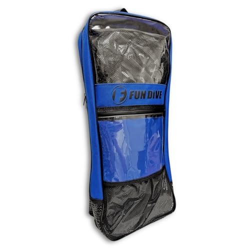 Fun Dive Mochila BG-01, Design Slim com Base Drenante, para Natação e Mergulho, Bolso Frontal Resistente à Água (Preto/Azul)