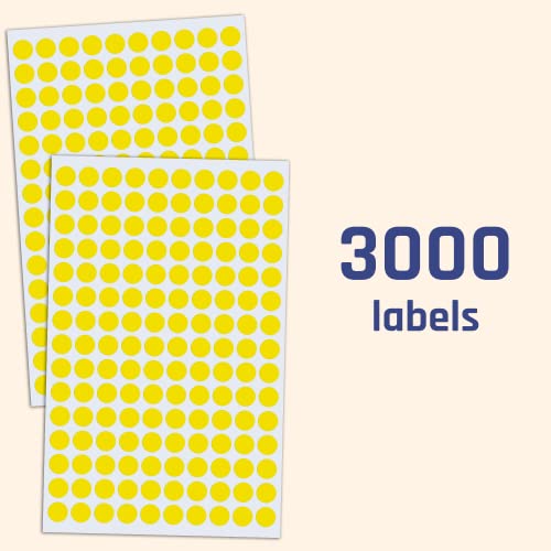 Image of 3000 Pack, 0.375 inch Round Color Coding Circle Dot Sticker Labels - Yellow