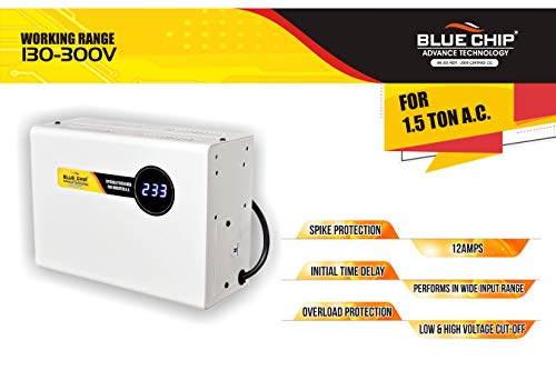 Image of BLUECHIP 4kVA Wall Mount Voltage Stabilizer for Upto 1.5 Ton AC for Home | Working Range - (130-300 V) | with Digital Display and Wall Mount Screws