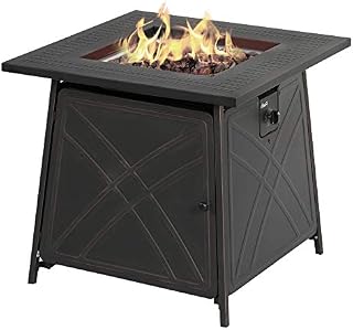 BALI OUTDOORS Firepit LP Gas Fireplace 28" Square Table 50,000BTU Fire Pit, Black