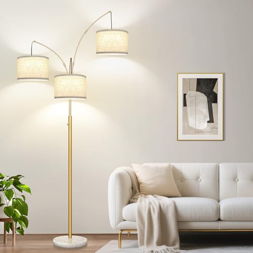 Dimmable Gold Arc Floor Lamp with 3 Lights