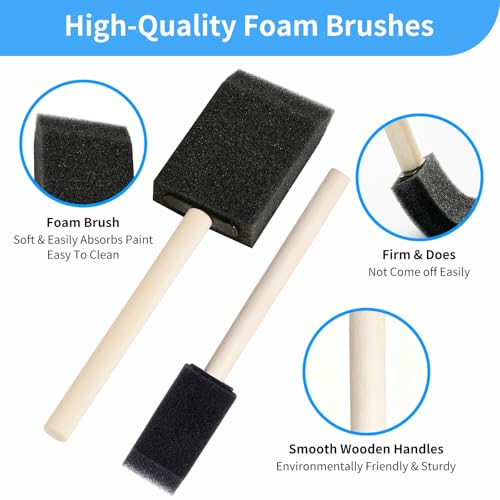 12Pcs Foam Paint Brushes Set: 1 Inch & 1.5 Inch Sponge Paint Brushes with Wooden Handle, Lightweight & Durable for Painting, Staining, Crafts, DIY Art, Acrylic Painting & Mod Podge