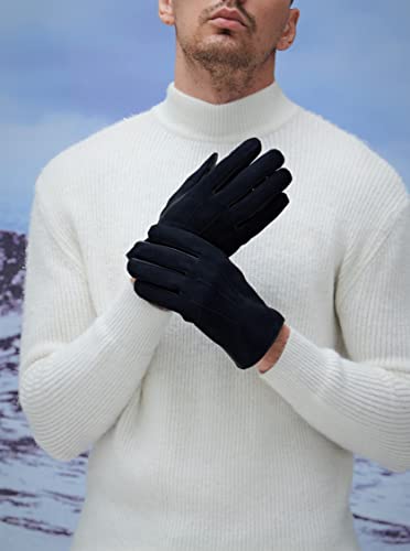 YISEVEN Heren lamsvacht suède handschoenen met warme voering, touchscreen, heren winter elegant schapenleer suède handschoenen - Image 3