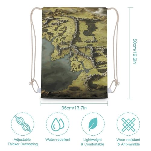 Middle Earth Map Drawstring Backpack Gym Bag Lightweight Sackpack Gift for Hiking Travel Beach Shopping2
