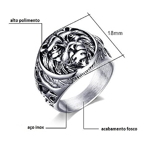 Anel Masculino De Leão Proteção De Aço Inoxidável Não Perde A Cor Prata (24)