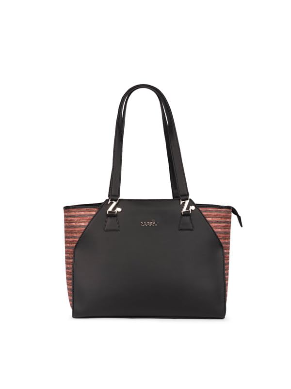 Image of ZOUK Printed Jute Handcrafted Vegan Leather Black Women's Check-point Friendly Classic Business Bag