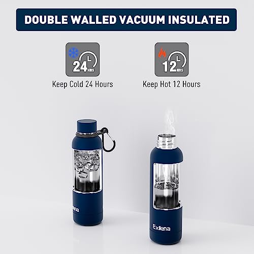 Exllena Insulated Water Bottles 500ml with Clip, Double Wall Vacuum Drinks Bottle Keeps Drinks Cold 24 Hrs/Hot 12 Hrs - Image 3