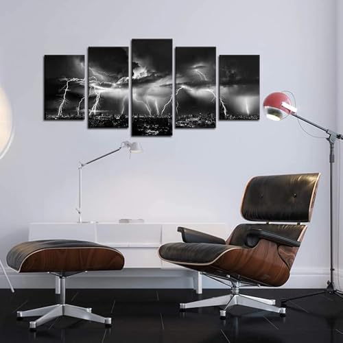 Tableau Chambre Adulte Design Tempête et Éclairs, Décoration Murale Nature Chic