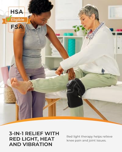 Image of CooCoCo Knee Massager with Heat and Red Light Therapy, Cordless Knee Heating Pad, Heated Knee Brace for Pain Relief, Vibration Modes, 70pcs Bead, 660nm & 850nm