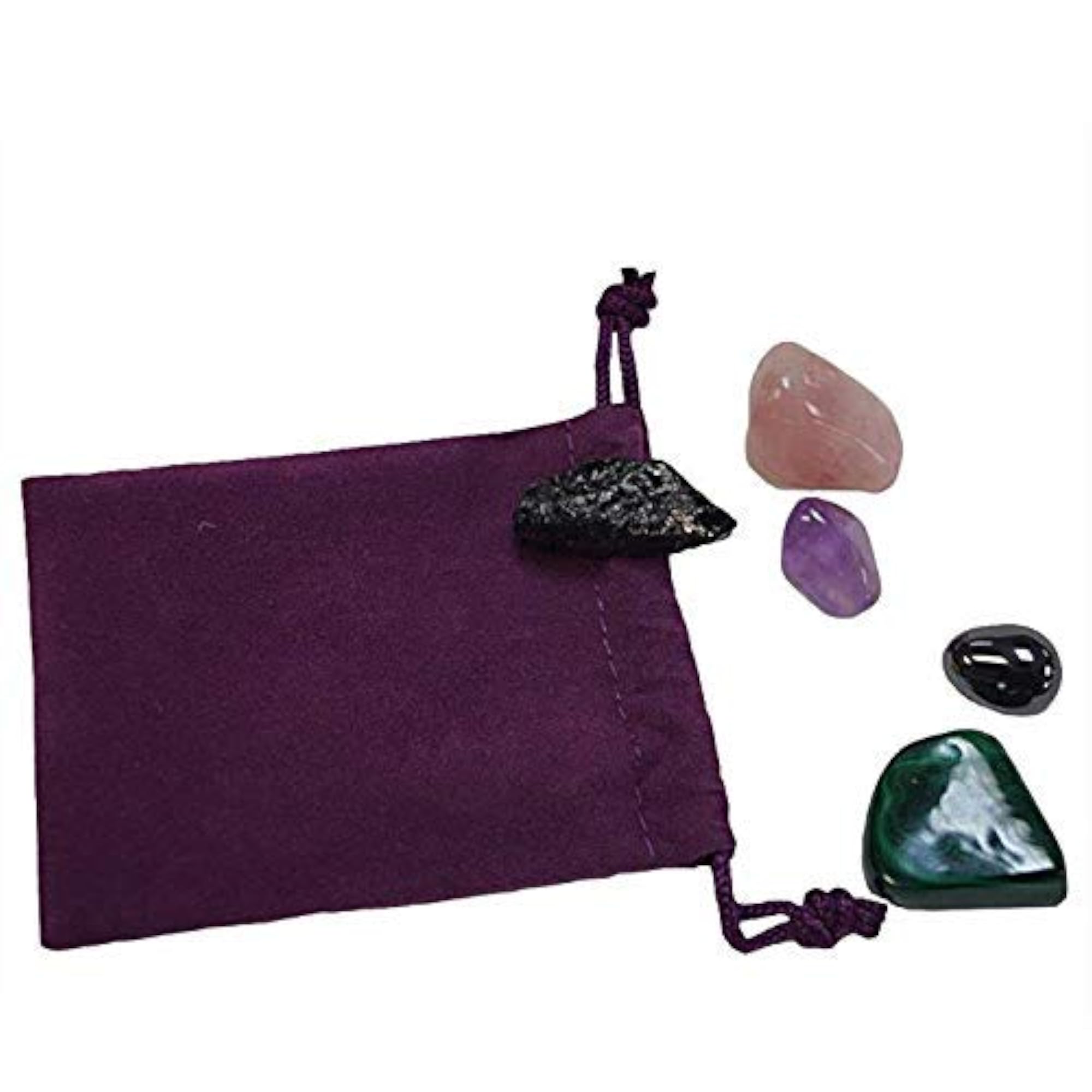 Empath Stone Bag with Rose Quartz, Amethyst, Tourmaline, Hematite, Malachite & Citrine Crystals