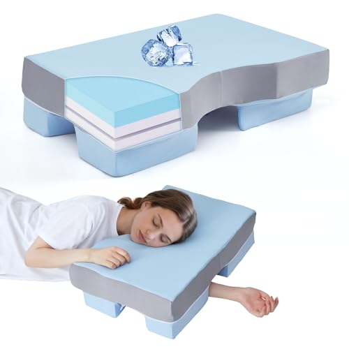 Side Sleeper Pillow with Arm Hole Adjustable Shoulder Pillow for Side Sleepers Memory Foam Pillows Provides Support & Reduces Arm Pressure Cooling Nylon arm piliows Cuff Pain Relief Blue