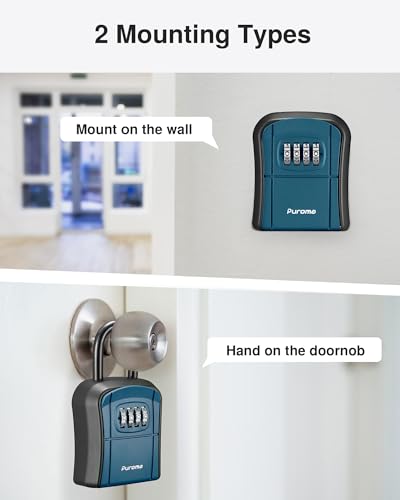 Image of Puroma Key Lock Box, Portable Combination Lockbox Wall-Mounted Key Storage Box for House Keys, Resettable Code Safe Security Lock Box for Home Office Apartment Spare Key Storage (1 Pack, Peacock Blue)