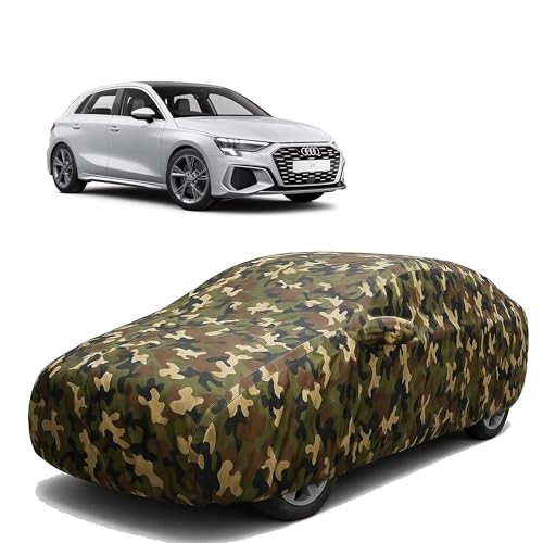 Image of Sulfar 100% Waterproof Car Body Cover for Audi S3 - Triple-Stitched Dustproof UV, Heat & Rain Protection with Mirror Pockets, Full-Bottom Elastic & Free Storage Bag - All-Weather Indoor Outdoor (Army)