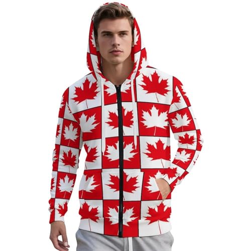 Canada Day Maple Leaf Men's Hoodie Full-zip Hooded Sweatshirt Zip-up Pockets Jackets2