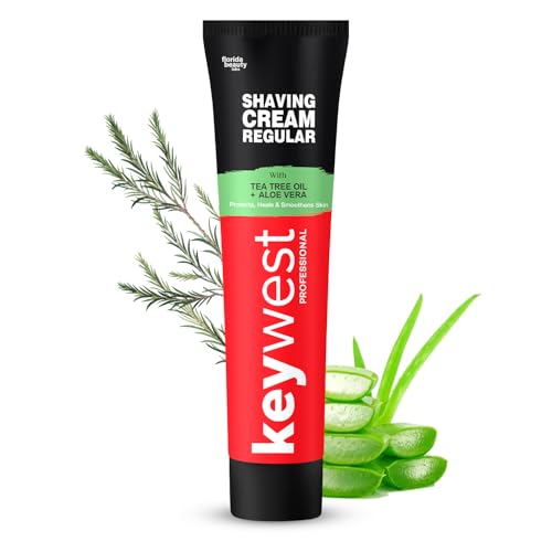 Image of Keywest Regular Shaving Cream 125gm for Men All Skin Types | Enriched with Tea Tree Oil & Aloe Vera | Protects, Heals & Smoothens Skin | Prevents Razor Burns