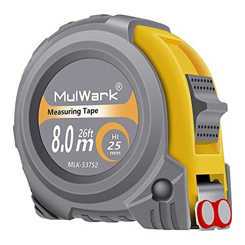MulWark 26ft Measuring Tape Measure by Imperial Inch Metric Scale with Both-Side Metal Blade,Magnetic Tip Hook and Shock Absorbent Case-for Construction,Contractor,Carpenter,Architect,Woodworking Cover