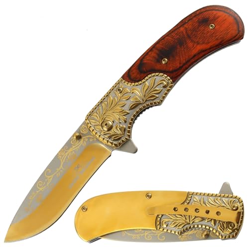 Old Ram Heavy Duty 8-Inches Every Day Cary Hunting, Camping Folding Pocket-Folding EDC Knife (Gold)