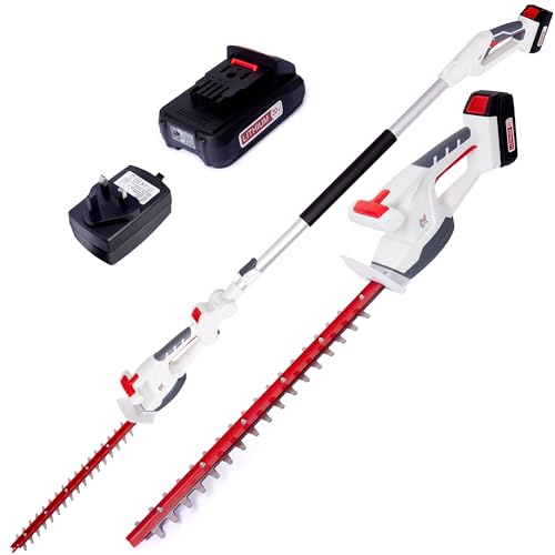NETTA 2-in-1 Cordless Hedge Trimmer - 20V MAX Battery Powered Trimmer with 2.5m Telescopic Pole Handheld & Long Reach Tree Trimmer - Battery & Charger Included - Electric Garden Cutter
