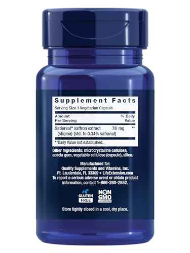 Life Extension Optimized Saffron w/ Satiereal, 60 veggie capsules