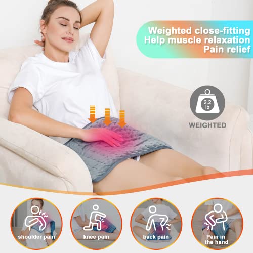Image of Deepsoon Heating Pad,Electric Heating Pads for Back,Neck,Moist Heating Pad for Abdomen Shoulder Knee Legs,Dry /Moist Heat&Auto Shut Off,Mother's Day Birthday for Men and Women,Weighted Gray,24x12 Inch