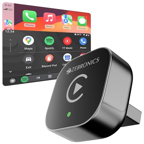 Image of Zebronics 2-in-1 Wireless CarPlay Adapter, Converts Wired Android Auto & CarPlay to Wireless, USB-A with Type-C Cable, BT v5.4, Wi-Fi 6, Fast Boot, Plug & Play (DriveCast 03)