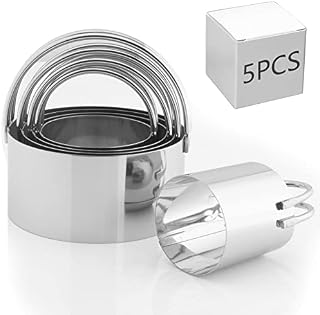5 PCS Round Biscuit Cutter Set, Stainless Steel Cookies Cutter with Handle for Cookies, Donuts and Dough Cutting - Professional Baking Dough Tool