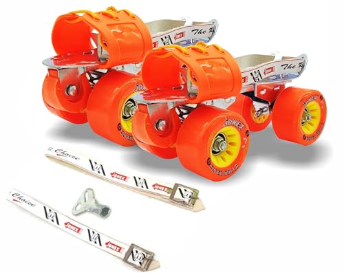 Image of Jonex Unisex Super Rollo Adjustable Quad Roller Skates for Youth and Adult (7-18 Years), Indoor Outdoor Wheels, Metal Body, 65 mm Wheels, Color - Red