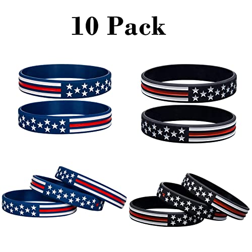 COYOUCO 10 Pack American Flag Bracelets -Thin Red Line Silicone Rubber Wristband Stretch Set for Americanism, Patriotic, Holiday, Army and Sport Fans, ndependence Day, Gifts for Teens Men Women4