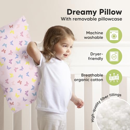 Image of KeaBabies Organic Toddler Pillow with Pillowcase, Jumbo 14X20 (Flutter) | Soft Cotton Toddler Pillows for Sleeping, Machine Washable, Perfect for Travel, School, Daycare, Nap, Kids Toddler Bed Set