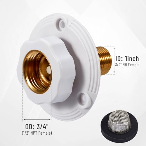 Image of RV Water Inlet Flange Brass with Check Valve 3 /4 NH Female to RV Water Inlet Replacement 1 /2 NPT Male Flush Mount Lead-free Brass Water Inlet with Dust Plug for RV Camper Motorhome