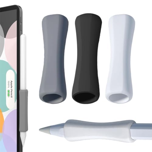 Quesuc Paquete De 3 Empuñaduras De Silicona Compatibles Con Apple Pencil,Soportes Diseño Ergonómico Agarre Funda Protectora (Blanco, Gris, Negro)