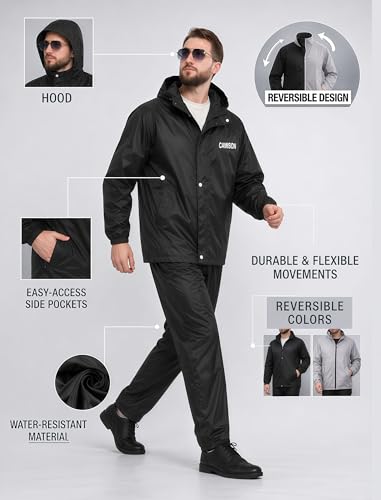 Image of Mens Raincoat Suit with Pant Set Emperor Series | Waterproof Lightweight Breathable Rain Wear | Strong Stitching, Elastic Cuff & Waterproof Zipper Raincoat for men waterproof