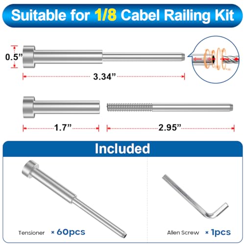 TooTaci 60 Packs 1/8 Invisible Cable Railing Kit for 4\"x4\" Wood/Metal Post,1/8 T316 Stainless Steel Cable Railing Hardware for Deck Cable Railing Kit,Marine Grade Invisible Receiver and Swage Stud End