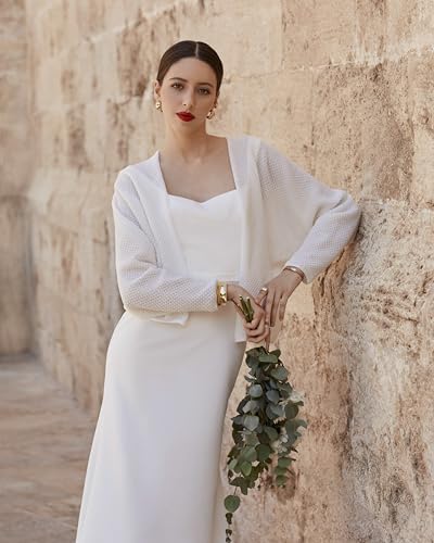 Elegant Wedding Cover Up, Bridal Wrap Shawl, Open Front Cardigan Bolero (WHITE)3